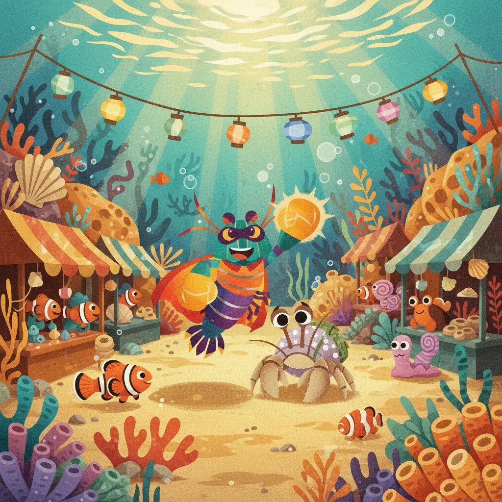 Iris the mantis shrimp in her coral-reef neighborhood
